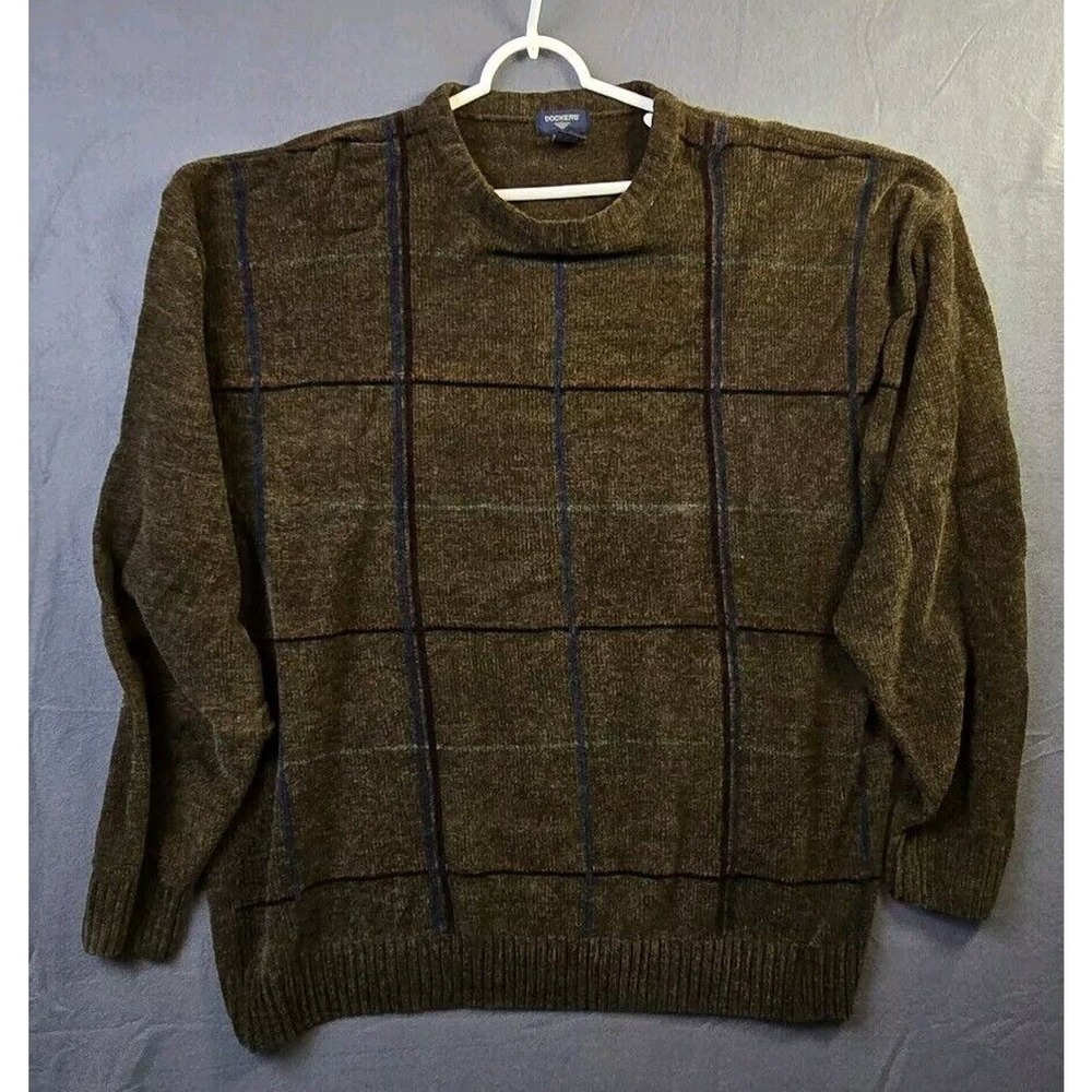 DOCKERS Mens 3XLT Tall Sweater Multicolor Windowpane Grandpacore Gorpcore
